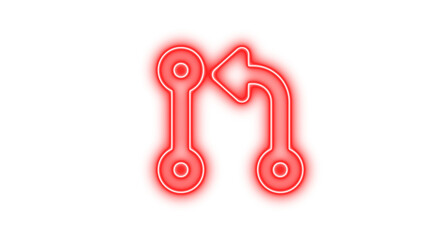 Glowing neon sign depicting a stylized merge icon with two connected circles and an arrow