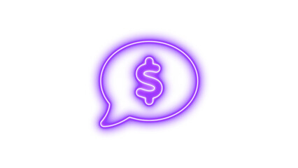Neon chat bubble with a dollar sign inside, symbolizing financial communication or online transactions