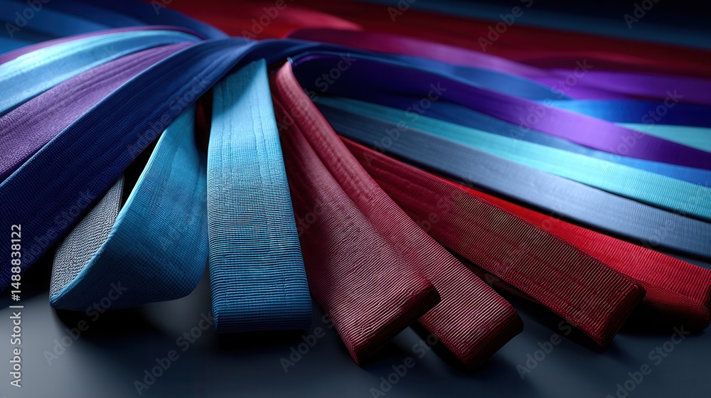 Poster a series of colorful ribbons are arranged in a spiral