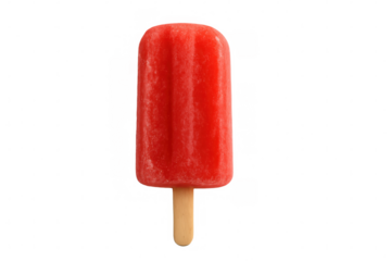 Vibrant strawberry popsicle gleaming against transparent backdrop, highlighting sweet summer refreshment