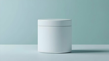 Minimalist White Container with Lid on Soft Blue Background