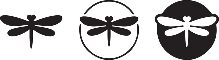 Dragonfly Icon Set Black White Variations Circle Design