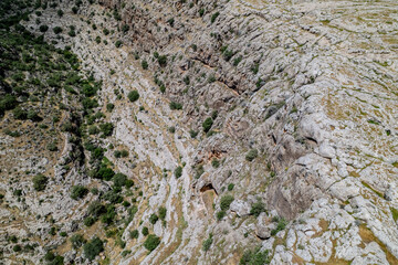 Aerial View of Ancient Settlement Remains along the Euphrates River with Surrounding Canyons – Hidden Archaeological Site in Southeastern Turkey