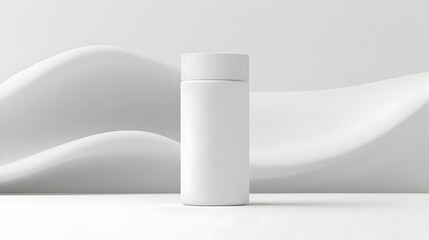 Minimalistic White Bottle on Soft Wave Background for Product Display