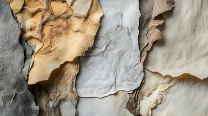 Fototapeta premium Layered aged paper textures create a rustic and textured background element