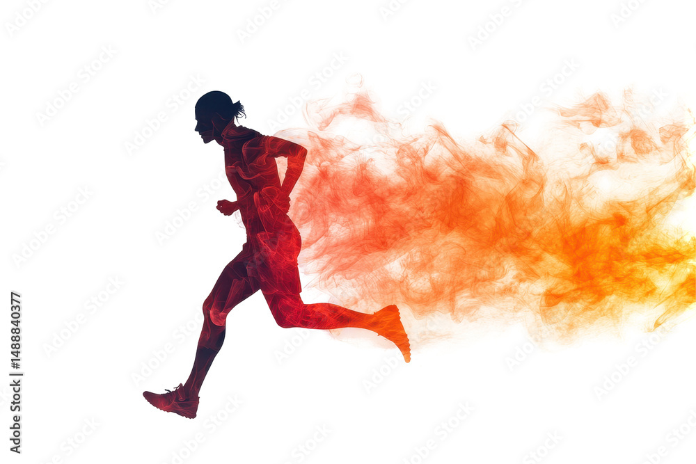 Leinwandbilder running figure dissolving into particles against a transparent background for creative design and il