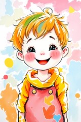Fototapeta premium Cute cartoon boy drawing illustration for kids children art and design projects