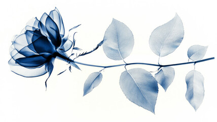 Xray transparent isolated Rose flower PNG. Floral bloom with leaf and stem. Vintage watercolor design for wedding cards, invitations. Spring or summer close-up photo. Elegant minimalist radiography