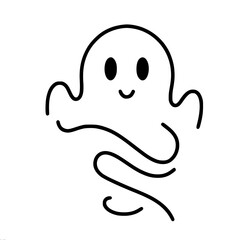 Fototapeta premium Cute ghost character in single line outline vector style 