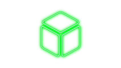 Glowing neon cube with a futuristic design, featuring a hexagonal shape and intricate patterns