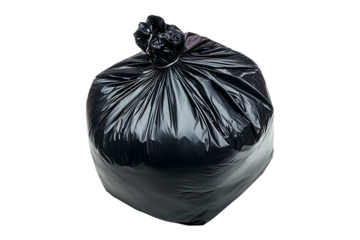 Full black plastic garbage bag isolated background