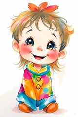 Cute baby girl cartoon illustration drawing for kids children's book character art