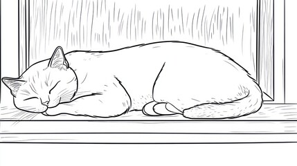 Cat sleeping windowsill, peaceful scene, home interior, pet rest