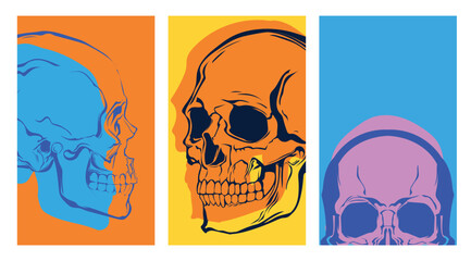Set of vector posters with hand drawn skulls