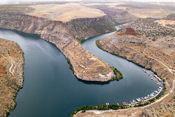 Aerial View of Rumkale Fortress on the Euphrates River – Ancient Citadel at the Confluence of the...