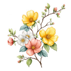 Elegant watercolor illustration of vibrant dog rose flowers on white background