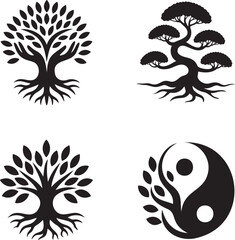 Obraz premium Inspiration Tree silhouette set vector illustration isolated On Transparent Background