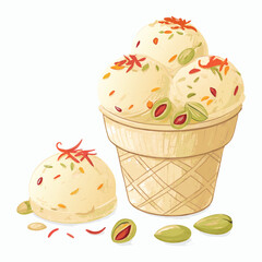 Delicious Kulfi ice cream, a traditional Indian frozen milk treat. Trendy 3D vector illustration 