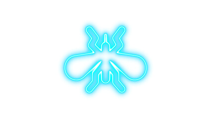 Fototapeta premium Blue neon light in the shape of a stylized insect, Neon mosquito icon glow with transparent background