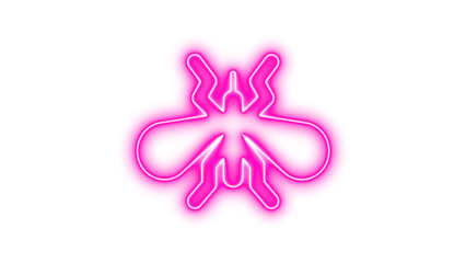 Blue neon light in the shape of a stylized insect, Neon mosquito icon glow with transparent background