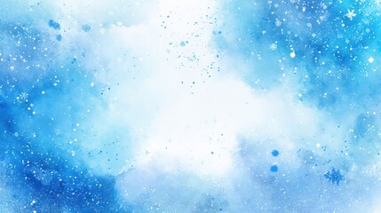 Abstract blue watercolor background with splashes and snowflakes, illustration, vector design