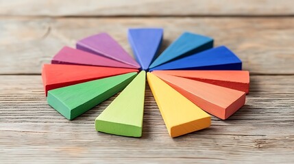 Investment categories represented by colorful shards on wooden surface business concept informative graphic visualization