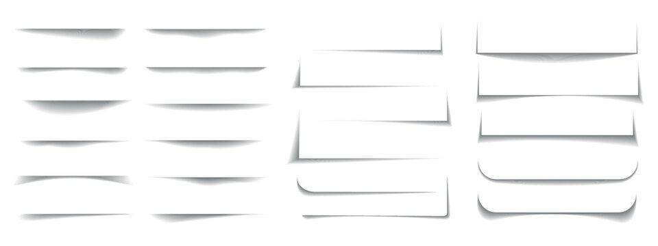 Set of transparent shadows. Realistic black shadow effect from paper or packing box.  Vector  square, rectangular shadows, shadow stripes on transparent background.