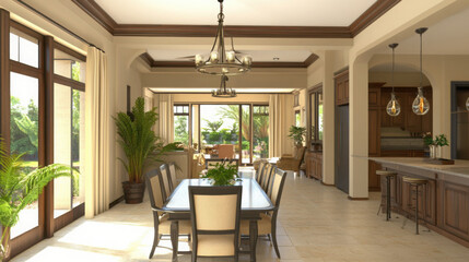 Fototapeta premium Minimalist Dining Room with Modern Plastic Table