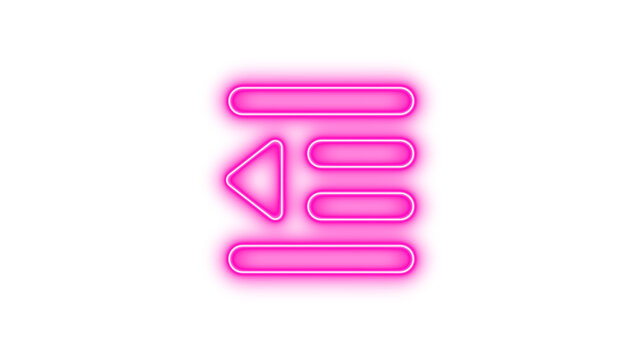 Neon Text Alignment Icon, Neon outdent icon glow with transparent background