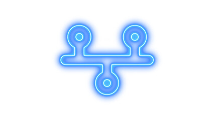 Glowing neon abstract symbol with circular elements connected by lines, Neon timeline icon glow with transparent background