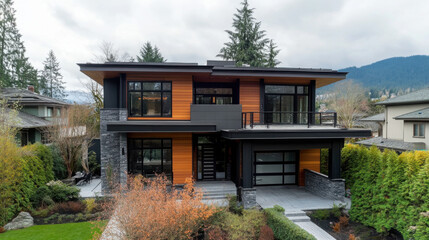 Fototapeta premium New Home Exterior with Modern Siding – BC Construction
