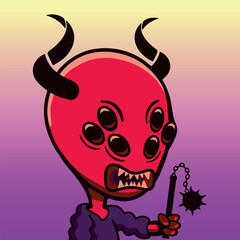 alien30, red warrior morning star purple background vector illustration