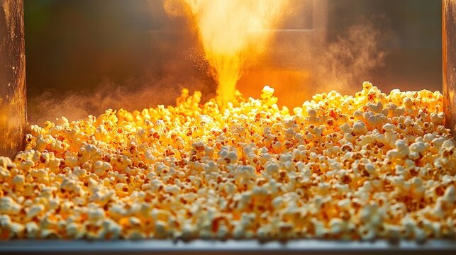 Popcorn machine making freshly popped popcorn with steam