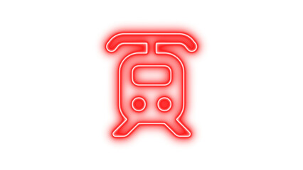 Neon icon of a train front view with stylized lines, Neon train tram icon glow with transparent background