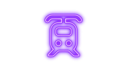 Neon icon of a train front view with stylized lines, Neon train tram icon glow with transparent background
