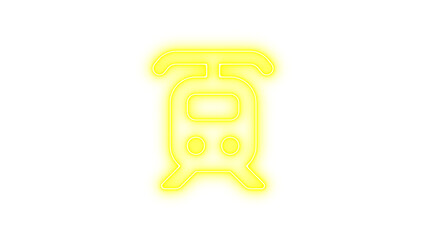 Neon icon of a train front view with stylized lines, Neon train tram icon glow with transparent background