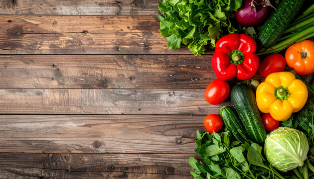Fresh Organic Vegetables on Rustic Wooden Background Healthy Eating Concept