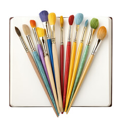 Fototapeta premium Artist paintbrushes arranged on open sketch book, ready for a new painting