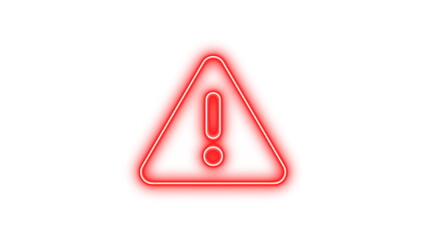 Glowing Warning Sign with Exclamation Mark, Neon triangle exclamation glow with transparent background