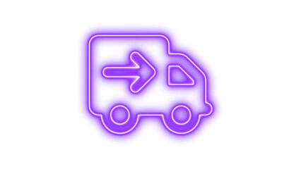 Neon sign of a delivery truck with an arrow, Neon truck arrow right icon glow with transparent background