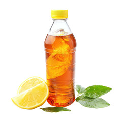 Refreshing iced tea with lemon and green tea isolated against a clean white background, bottle ice tea and green teaisolated on white background