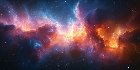 Obraz premium Stunning cosmic nebula illuminated by vibrant colors in deep space showcasing stellar formations and interstellar gases