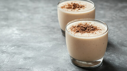 Nutritious Protein Shakes Served in Glasses on a Gray Textured Surface








