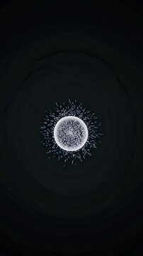 Sph&egrave;re lumineuse centrale sur fond noir, effet cosmique et minimaliste en l&eacute;vitation

