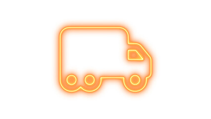 Neon Orange Truck Icon, Neon truck moving icon glow with transparent background