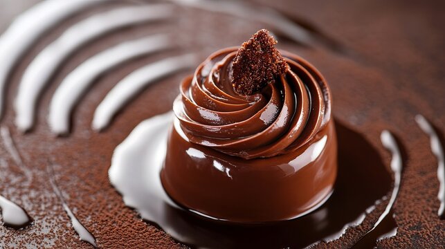 Delicious Chocolate Mousse Dessert Elegant Swirl Creamy Rich Brown Sweet Treat Gourmet Food Photography Studio Shot Professional Image High Quality Texture Background    