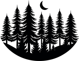Obraz premium Vector silhouette set of coniferous forest trees including Christmas tree, fir tree, pine tree
