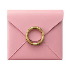 Pink envelope with golden ring on transparent background