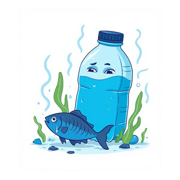 Plastic Bottle and Fish &ndash; Ocean creatures cry as plastic invades their home.