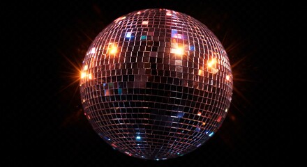 Disco ball with mirror tiles isolated on a transparent background
